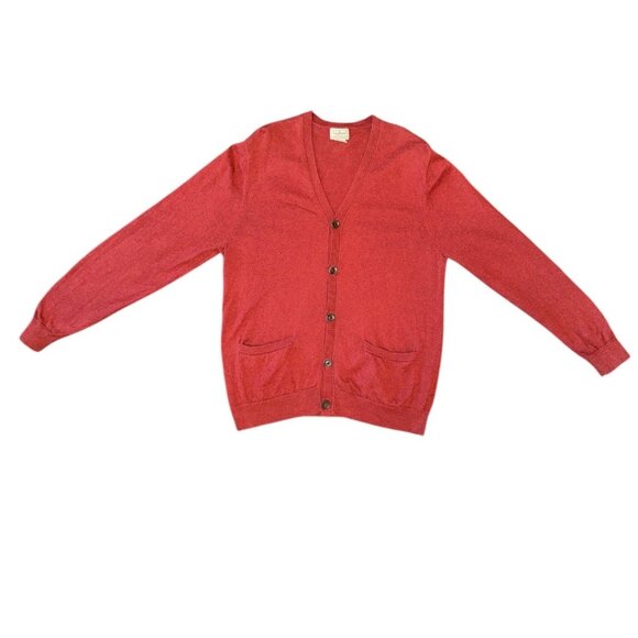 L.L.Bean Mens Rust Cotton & Cashmere Blend Cardigan V-Neck 4-Button Pockets M - Picture 1 of 10